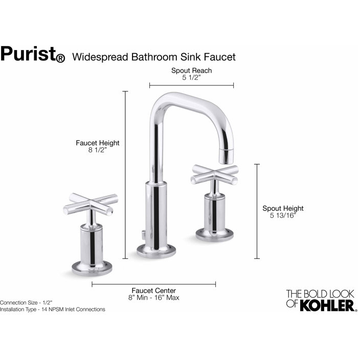 Kohler Purist® Widespread Bathroom Faucet with PopUp Drain Assembly, 3